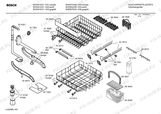 Схема №6 SHI5916 с изображением Инструкция по эксплуатации для посудомоечной машины Bosch 00527909