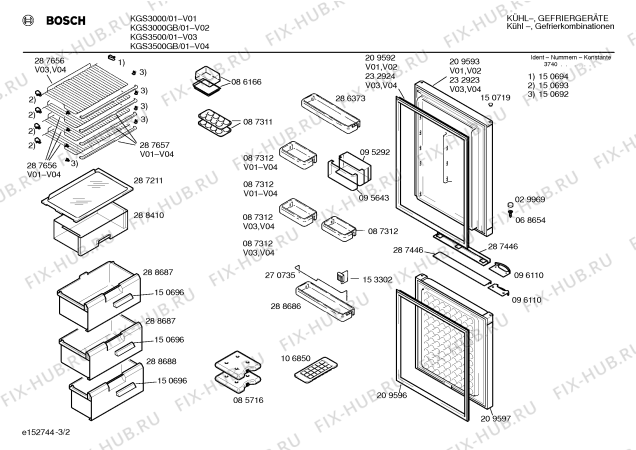 Схема №3 KGS3500EU с изображением Крышка для холодильной камеры Bosch 00163191