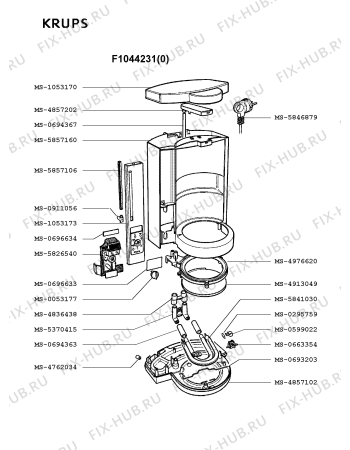 Взрыв-схема кофеварки (кофемашины) Krups F1044231(0) - Схема узла DP001423.3P2