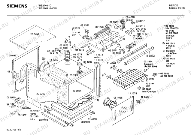 Взрыв-схема плиты (духовки) Siemens HE8704 - Схема узла 02
