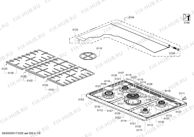 Схема №5 HSG737356Z с изображением Панель управления для плиты (духовки) Bosch 00770515