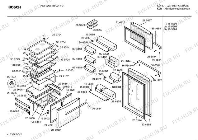 Схема №3 KDF3296TR с изображением Уплотнитель двери для холодильника Bosch 00214211