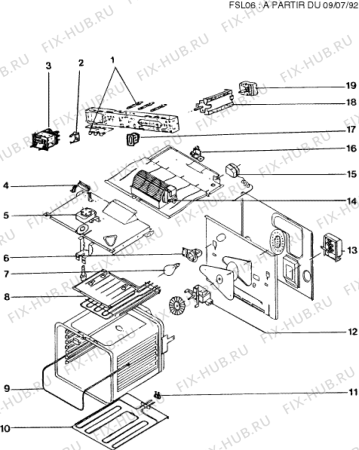 Взрыв-схема плиты (духовки) Indesit FSL0692 (F009174) - Схема узла