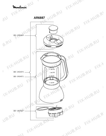 Взрыв-схема блендера (миксера) Moulinex AR6887 - Схема узла UP003347.4P2