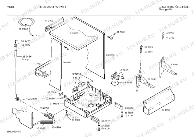 Схема №3 SR2VIA1 с изображением Передняя панель для посудомоечной машины Bosch 00298757