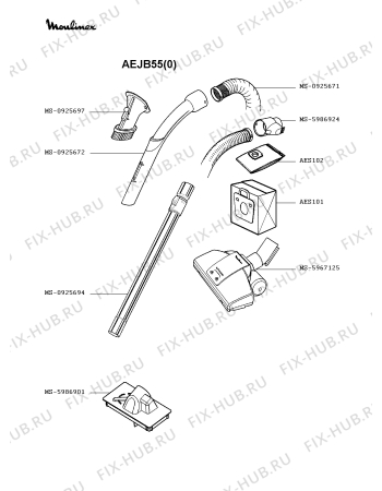 Взрыв-схема пылесоса Moulinex AEJB55(0) - Схема узла ZP002282.3P2