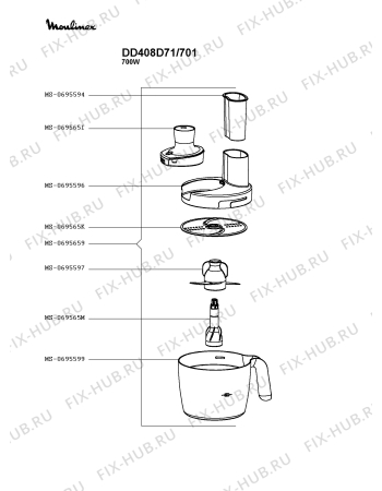 Взрыв-схема блендера (миксера) Moulinex DD408D71/701 - Схема узла FP004069.5P3