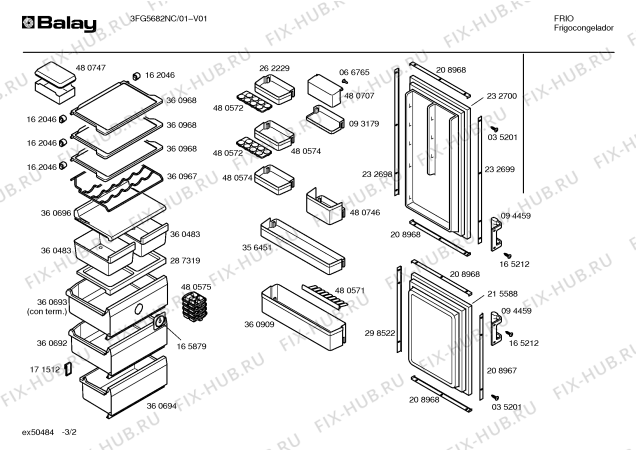 Схема №2 3FG5692NC с изображением Панель для холодильной камеры Bosch 00361054