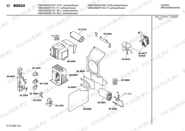 Взрыв-схема микроволновой печи Bosch HMG3660CH - Схема узла 04