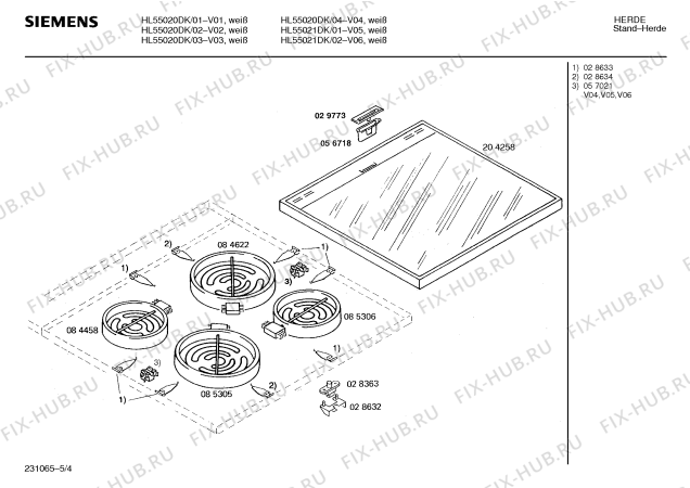 Взрыв-схема плиты (духовки) Siemens HL55021DK - Схема узла 04