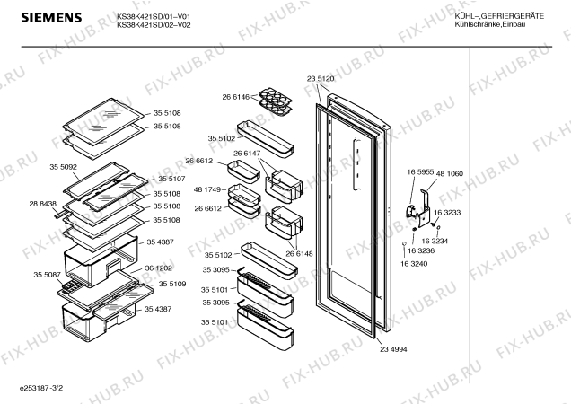 Взрыв-схема холодильника Siemens KS38K421SD - Схема узла 02