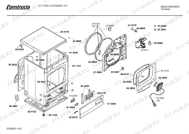 Схема №5 CT27030 CT 2703 с изображением Ручка для сушильной машины Bosch 00096356