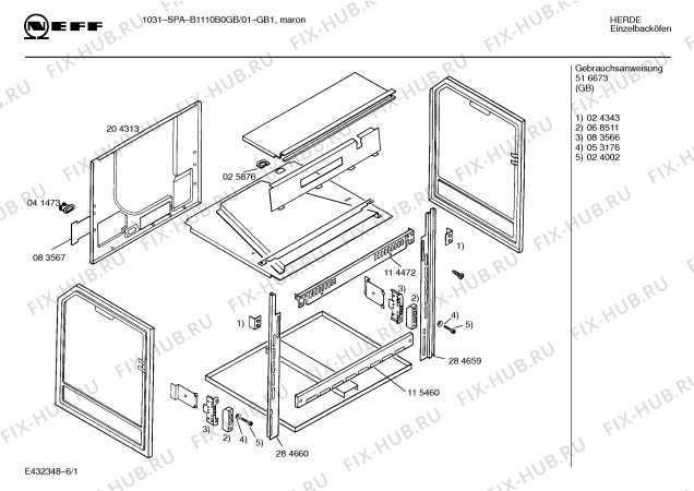 Схема №5 B1110B0GB 1031SPA с изображением Инструкция по эксплуатации для духового шкафа Bosch 00516673