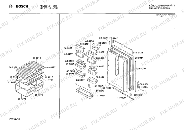Взрыв-схема холодильника Bosch KFL1631 - Схема узла 02