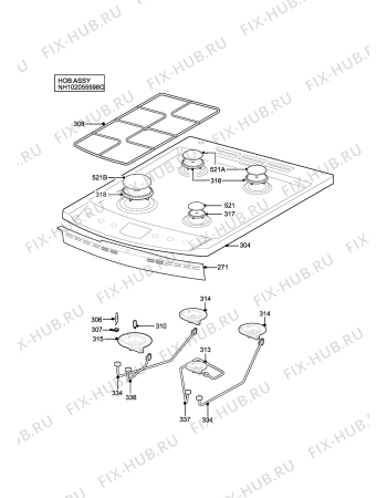 Взрыв-схема плиты (духовки) Parkinson Cowan CSG552WN - Схема узла H10 Hob