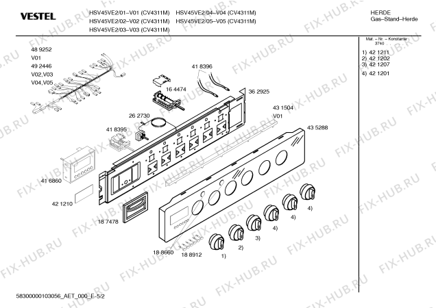 Схема №4 HSV45VE2 VESTEL с изображением Панель управления для духового шкафа Bosch 00435288