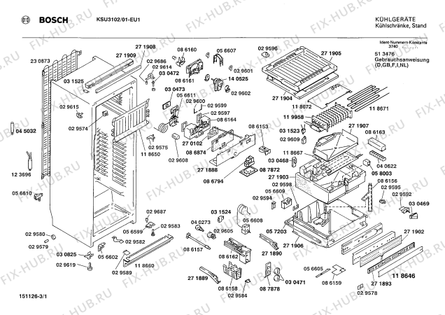 Схема №3 KSU31010 с изображением Поднос для холодильной камеры Bosch 00119159