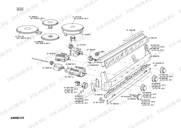 Взрыв-схема плиты (духовки) Siemens HN5415 - Схема узла 02