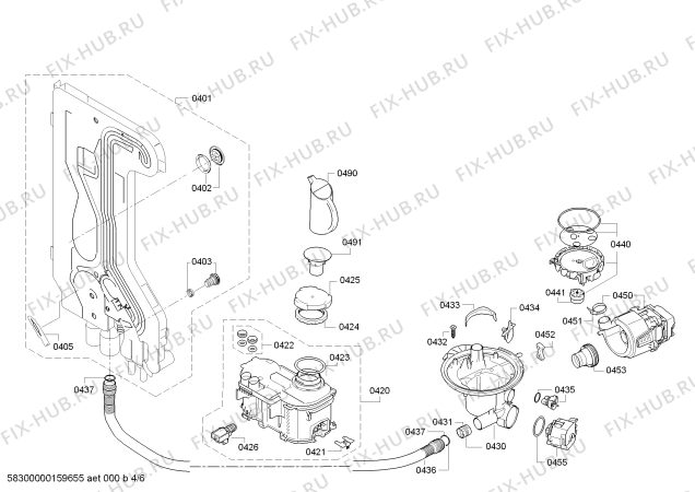 Взрыв-схема посудомоечной машины Siemens SN58M554DE Extraklasse - Схема узла 04