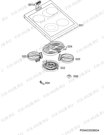 Взрыв-схема плиты (духовки) Aeg Electrolux 40036VI-WN 24T - Схема узла Hob