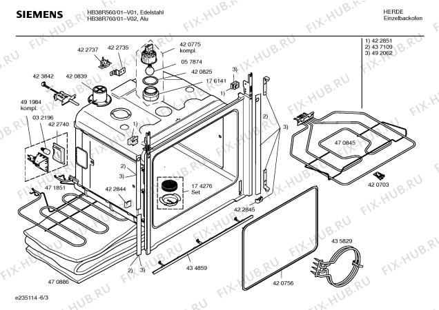 Взрыв-схема плиты (духовки) Siemens HB38R760 - Схема узла 03