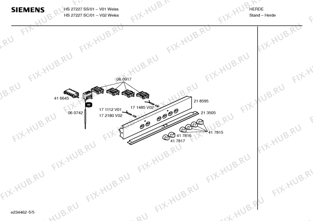 Взрыв-схема плиты (духовки) Siemens HS27227SS - Схема узла 05