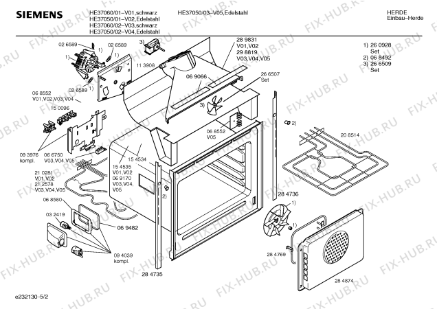Взрыв-схема плиты (духовки) Siemens HE37060 - Схема узла 02