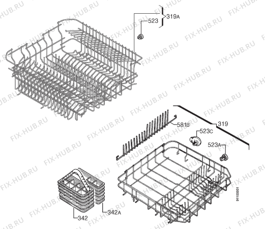 Взрыв-схема посудомоечной машины Zanussi ZD684W - Схема узла Basket 160
