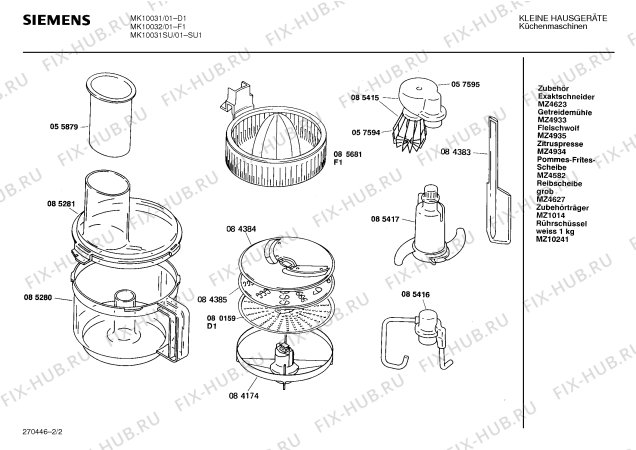 Взрыв-схема кухонного комбайна Siemens MK10031 - Схема узла 02
