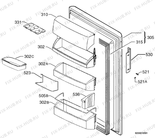Взрыв-схема холодильника Aeg Electrolux S64160TK - Схема узла Door 003