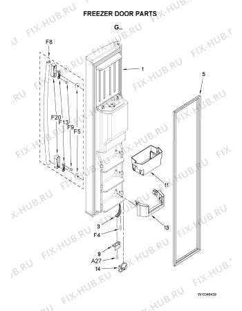 Схема №9 GS6NHAXVQ с изображением Ручка двери для холодильника Whirlpool 482000007202