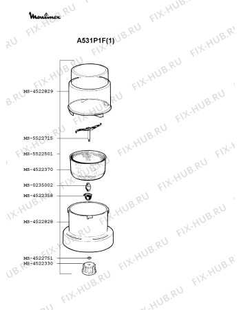 Взрыв-схема блендера (миксера) Moulinex A531P1F(1) - Схема узла FP001088.7P2