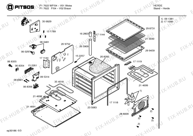 Схема №5 P17622P с изображением Корпус для плиты (духовки) Bosch 00175153