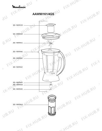 Взрыв-схема блендера (миксера) Moulinex AAW90161/4GS - Схема узла IP003745.8P2