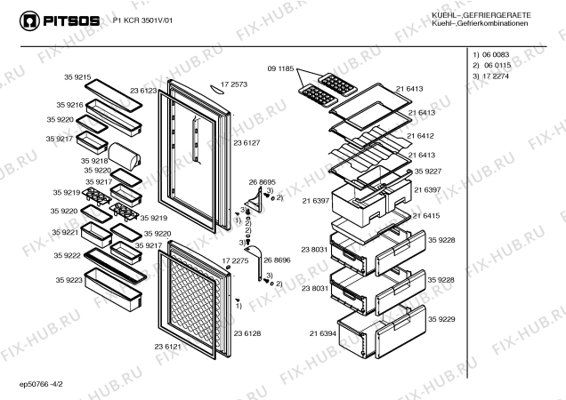Взрыв-схема холодильника Pitsos P1KCR3501V - Схема узла 02