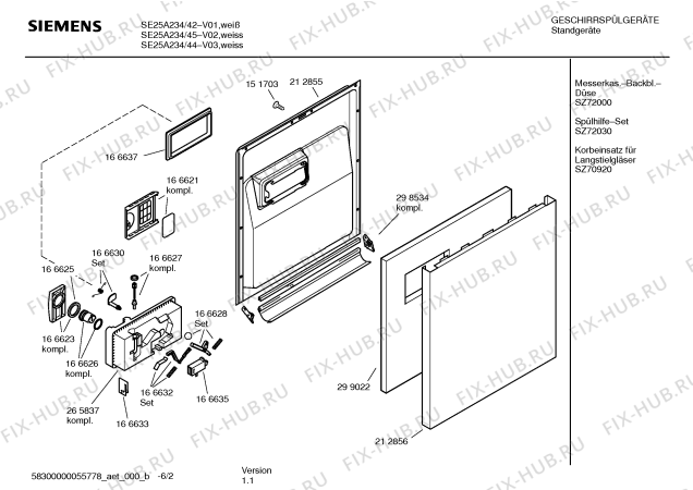 Схема №4 SE25A234 с изображением Краткая инструкция для посудомоечной машины Siemens 00586127
