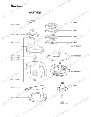 Взрыв-схема кухонного комбайна Moulinex AAT74D(0) - Схема узла 3P000162.3P3