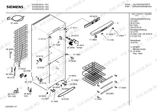 Схема №3 KG35E02 с изображением Инструкция по эксплуатации для холодильной камеры Siemens 00527201