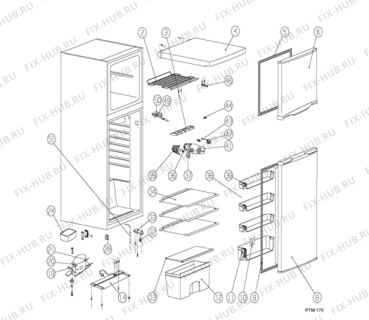 Схема №1 PTM170 A+ с изображением Компрессор для холодильной камеры Whirlpool 482000012753