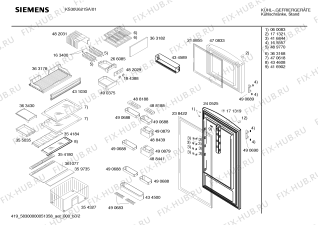 Схема №2 KS30U621SA с изображением Противень для холодильника Siemens 00193110