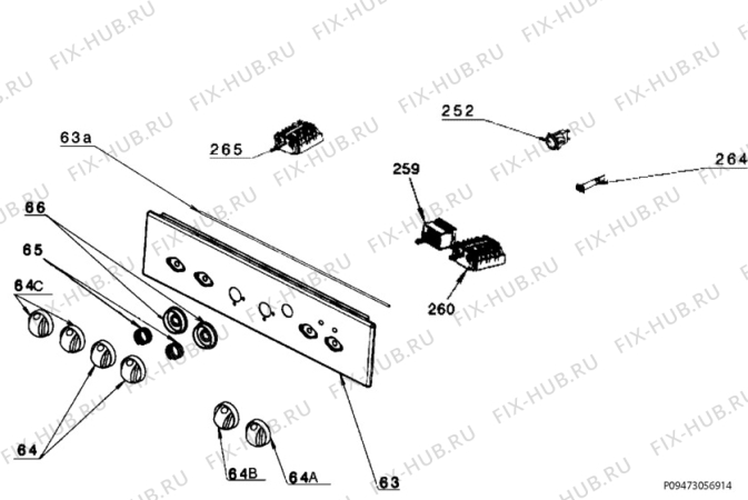 Взрыв-схема плиты (духовки) Zanussi ZCM560MX - Схема узла Command panel 037