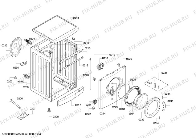 Взрыв-схема стиральной машины Bosch WAE24363PL Maxx 6 VarioPerfect - Схема узла 02