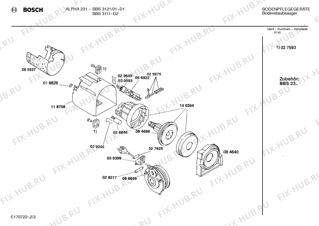 Схема №2 BBS2242 ALPHA 224 с изображением Колесо для электропылесоса Bosch 00056294