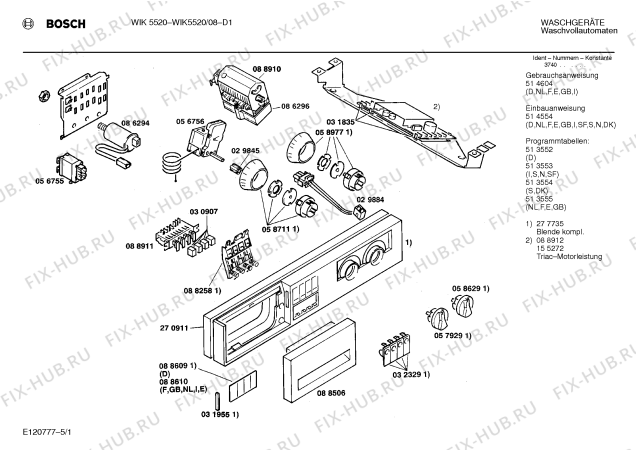Схема №5 WIK5520 с изображением Панель для стиральной машины Bosch 00277735