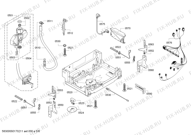 Взрыв-схема посудомоечной машины Bosch SMI40E75IL, AquaStop made in Germany - Схема узла 05