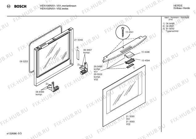 Схема №5 HEN102N с изображением Панель управления для плиты (духовки) Bosch 00351273