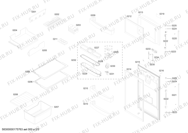 Взрыв-схема холодильника Bosch KDN26BL121 REF BOSCH ECO-TT261 IXL 220V/60HZ - Схема узла 02