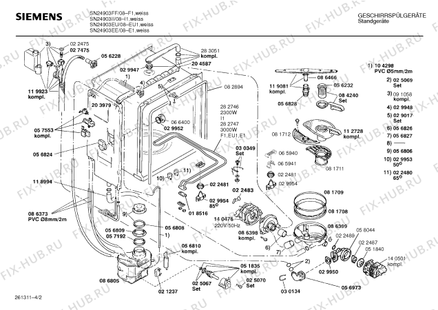 Взрыв-схема посудомоечной машины Siemens SN24903II - Схема узла 02