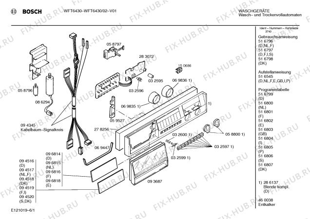 Схема №6 WFT6430 с изображением Панель для стиралки Bosch 00286137