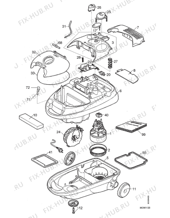Взрыв-схема пылесоса Electrolux Z1120 - Схема узла Section 1